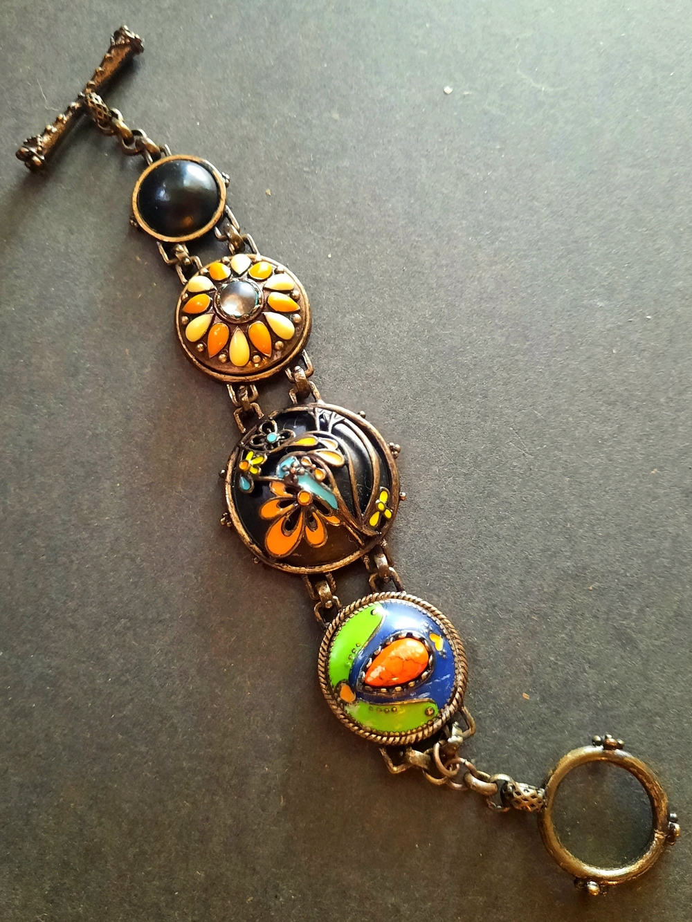 💫RARE💫🍀Lucky🍀Brand Multicolor Enamel&Floral Toggle Clasp Bracelet (S wrist)